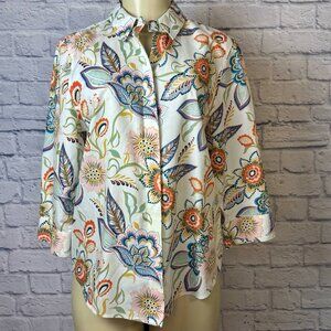 Chico's Bold Floral Button-Up Blouse – Size 0 (Fits Like S/M)